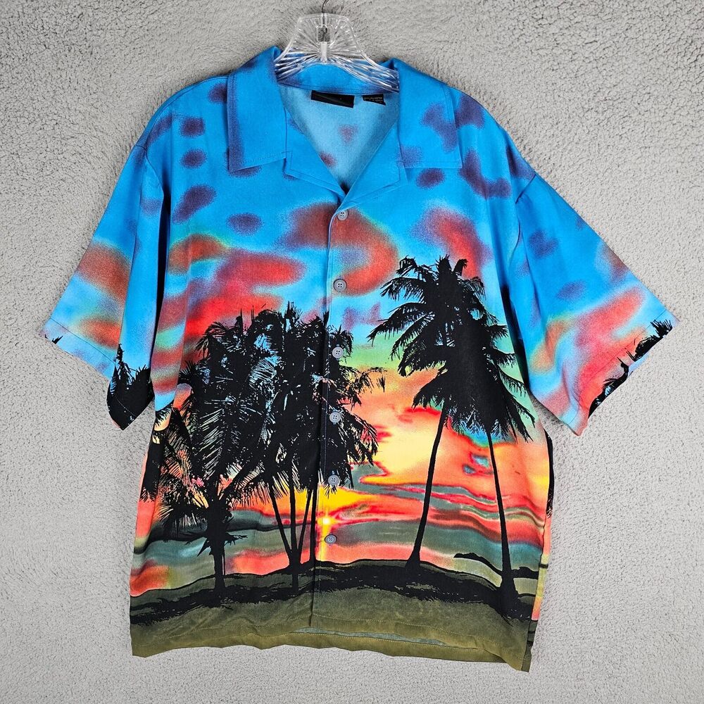 Vintage ODO Palm Trees Sunset Casual Hawaiian‎ Shirt Medium Y2K Shirt